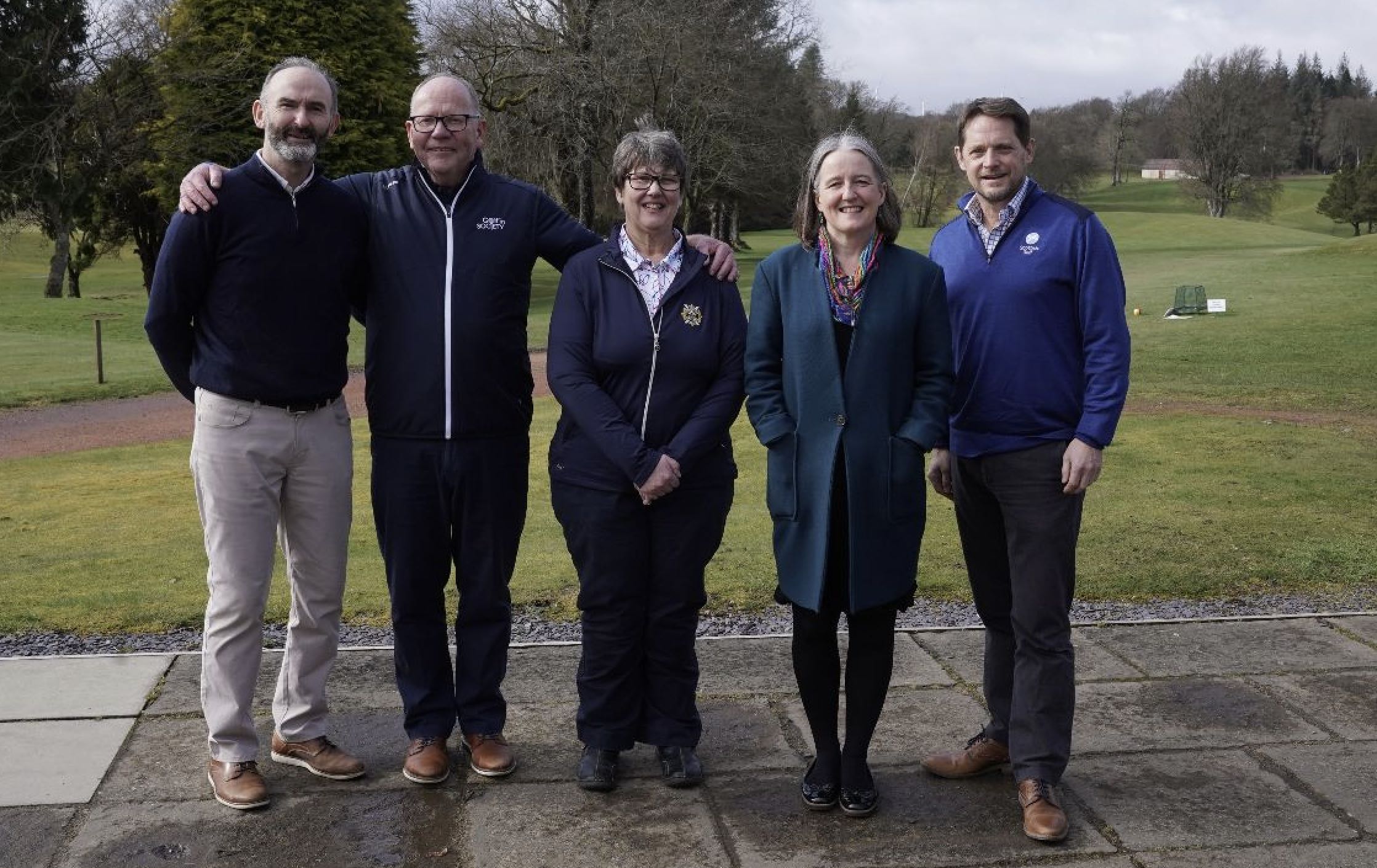 (l-r) Kevin Barker (The R&A), Anthony Blackburn (Golf in Society), Mags Cathcart (Hollandbush GC), Maree Todd MSP (Sport Minister), Robbie Clyde (Scottish Golf) at the launch event held at at Hollandbush Golf Club