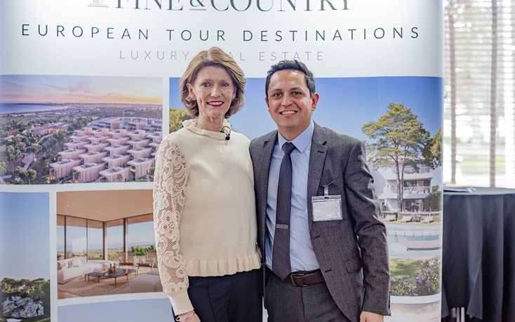 Sandra Ruttle, European Tour Destinations real estate consultant, at the Fine & Country Annual Conference with Julian Alvarez from INFINITUM Resort.