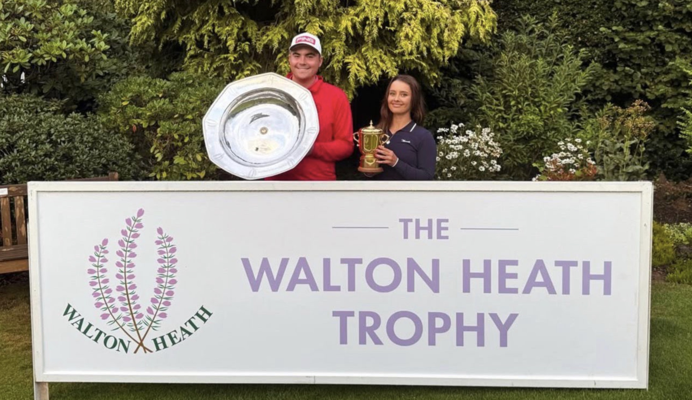 2025 Walton Heath Trophy winners Lewy Hayward and Charlotte Brook
