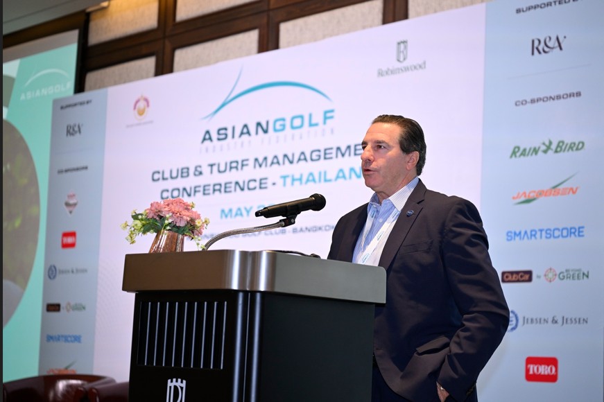 AGIF President Chris Gray delivers the welcome address at the Robinswood conference