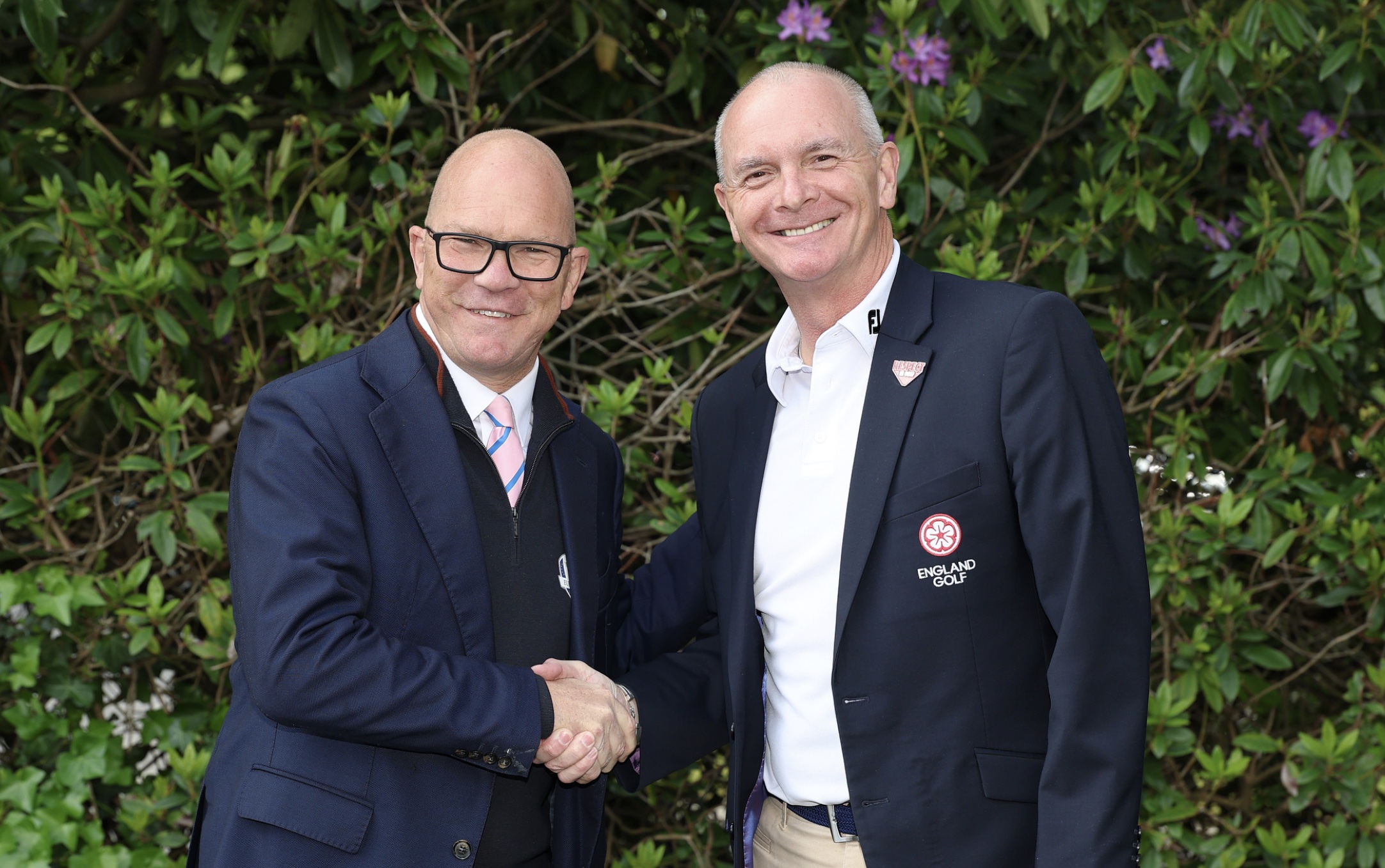 Guy Kinnings, Chief Executive of the DP World Tour with Jeremy Tomlinson, CEO of England Golf