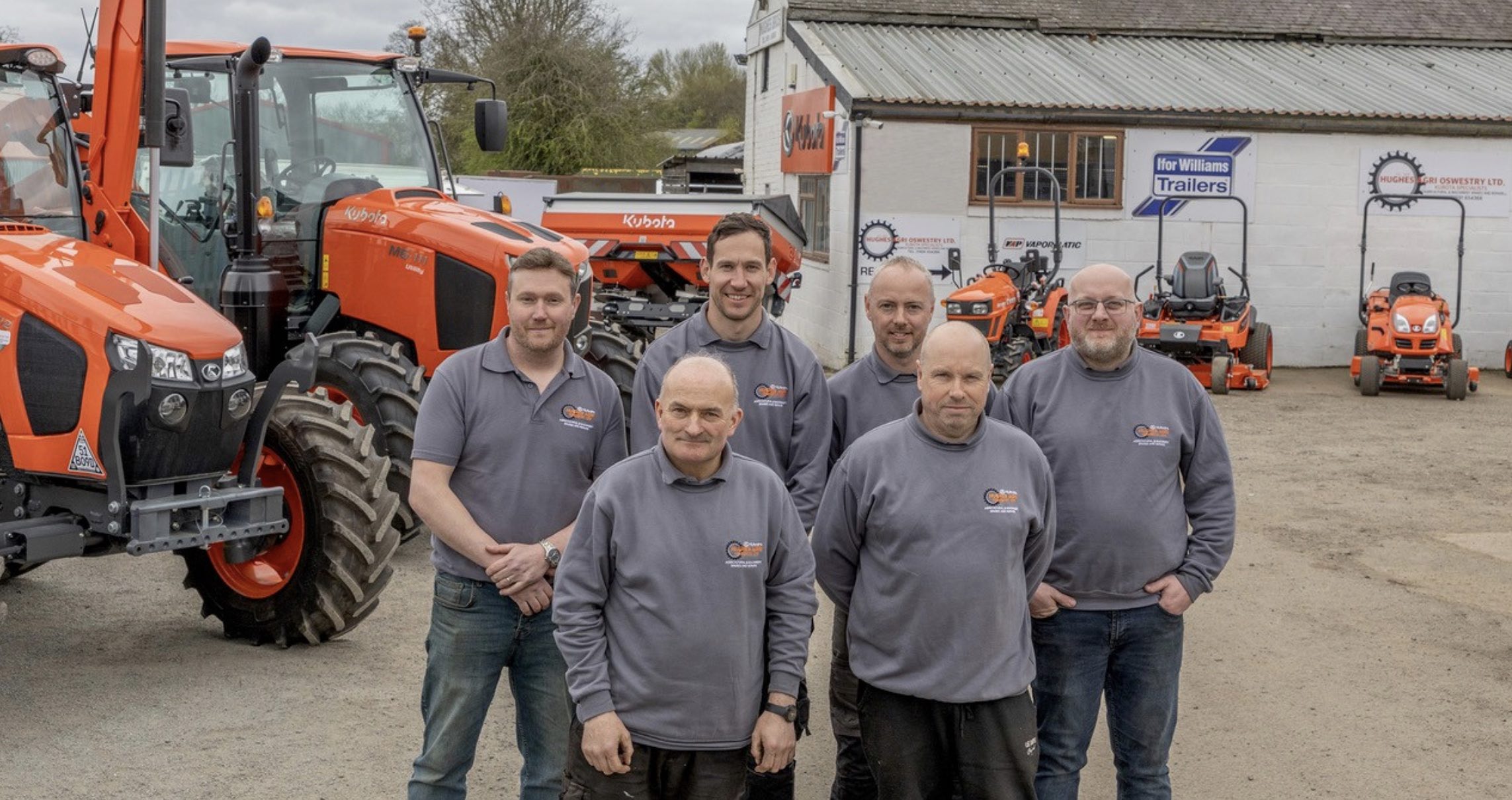 L-R: Hughes Agri business partners Tim Hughes, Herbert Jones, Iwan Ellis, Gary Price, Dave Swannick and Joe Piggott