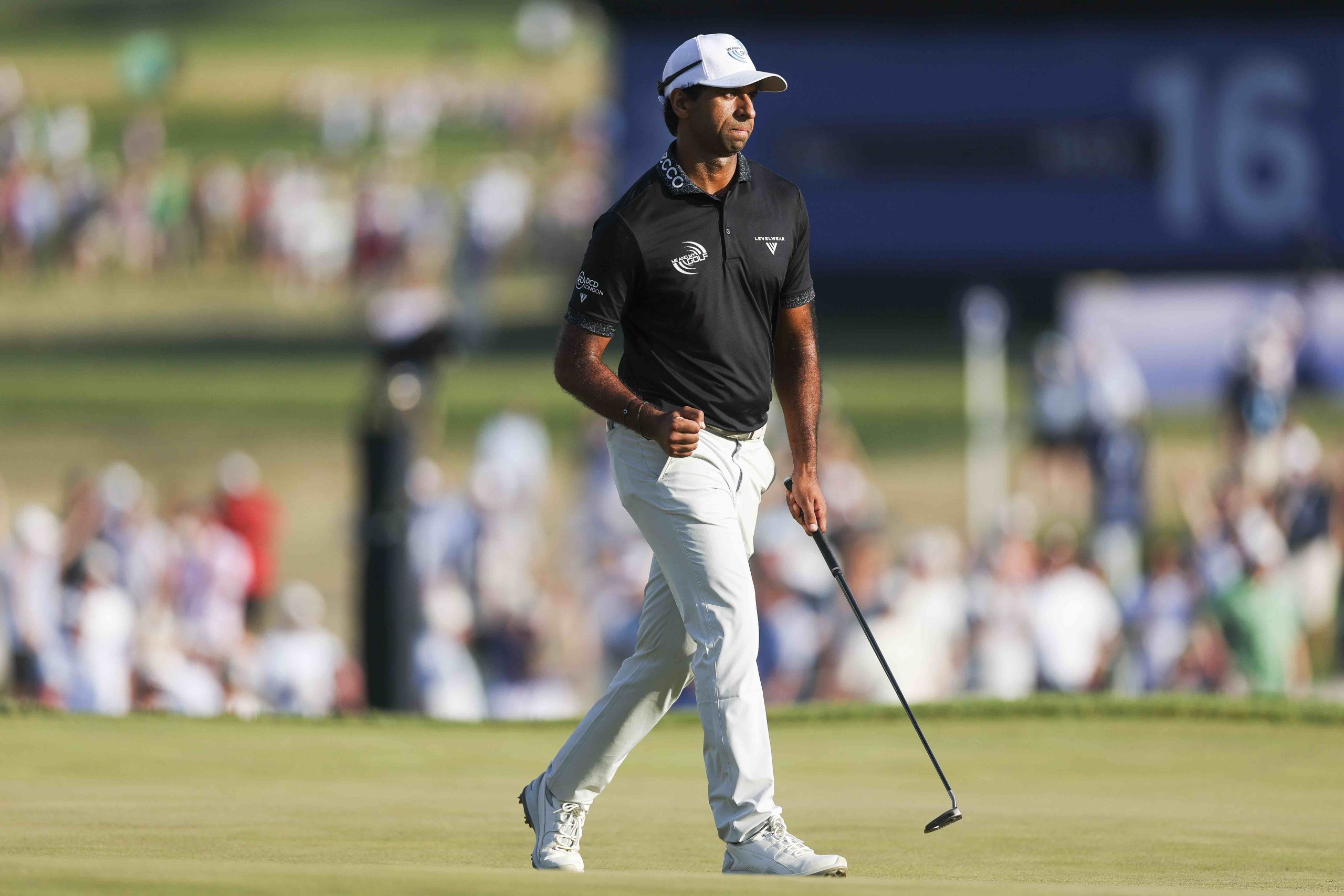 Aaron Rai celebrates holing out from 68 feet on the 17th green en route to winning the PGA Championship (Photo by Maddie Meyer/PGA of America)