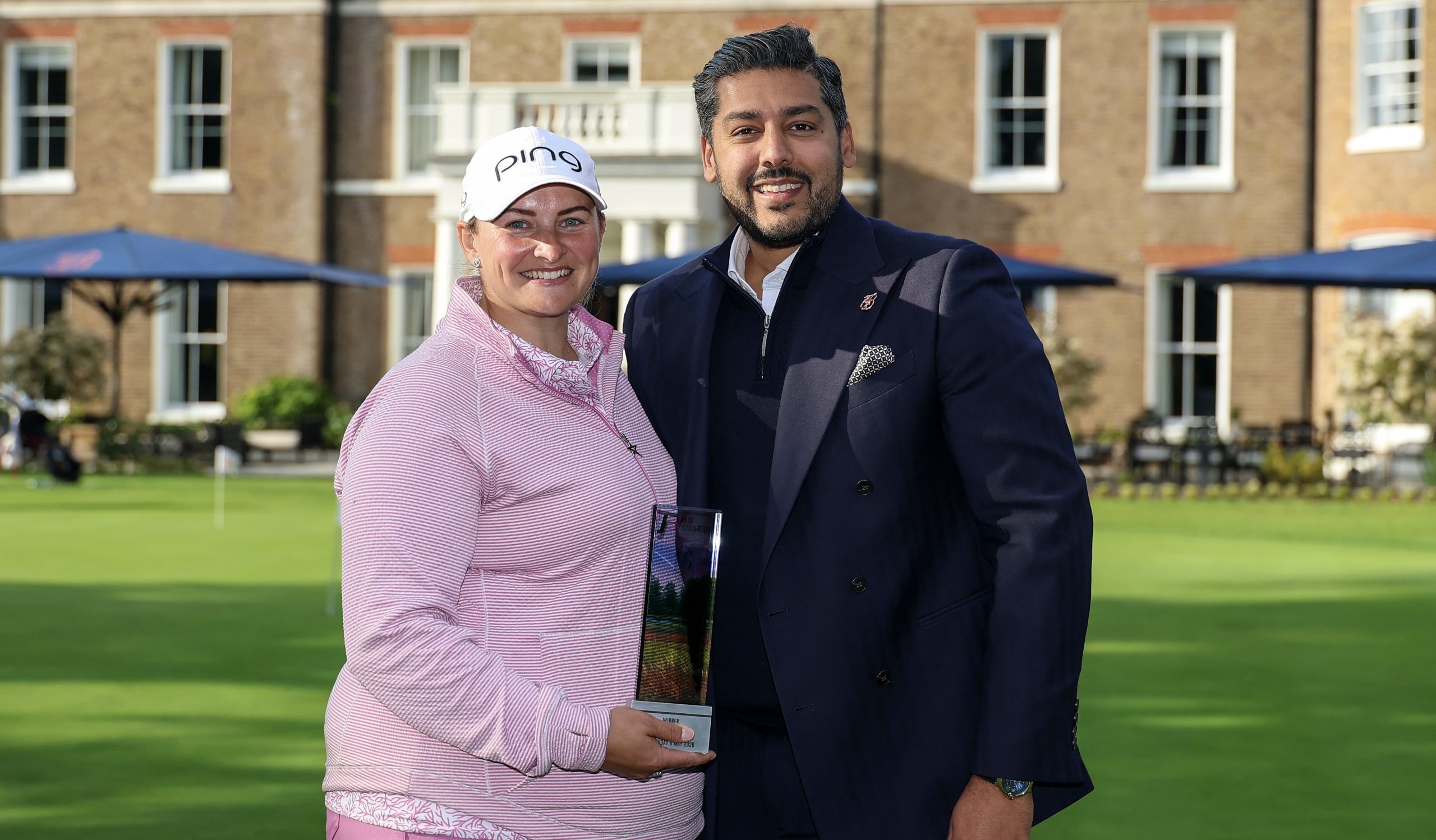 Rose Ladies Series winner Charlotte Laffar with Sanjay Arora, President of The Buckinghamshire and Chief Executive Officer of the Arora Group