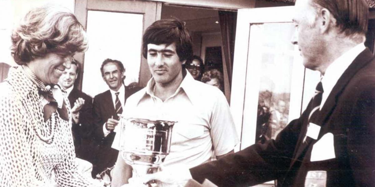 Seve Ballesteros pictured receiving the Dutch Open trophy in 1976, the first of 50 career wins on the European circuit 