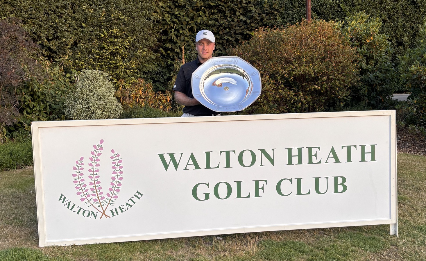 Walton Heath-member Monty Holcombe pictured with the Michael Lunt Salver after winning the men's event of the Walton Heath Trophy