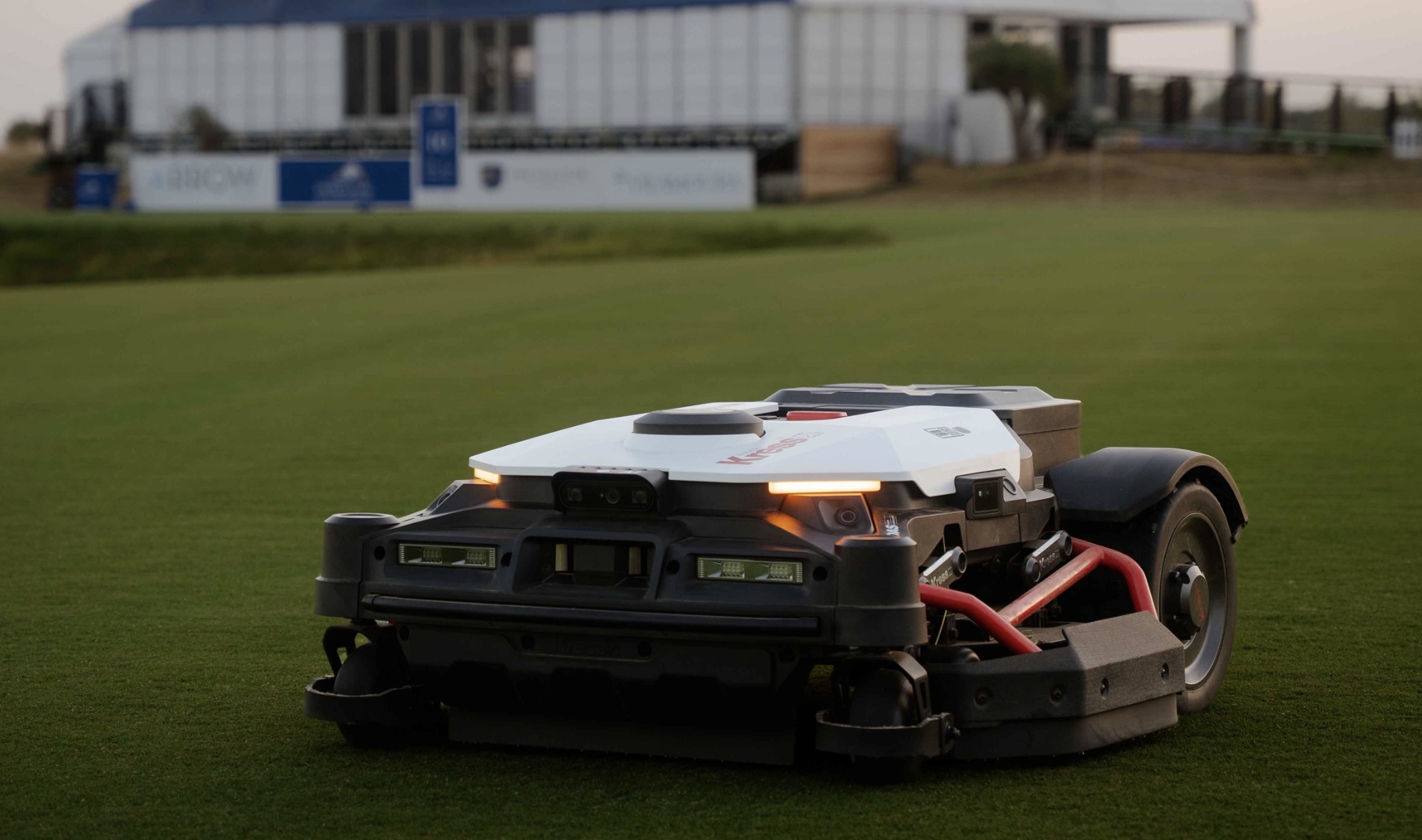 A Kress robotic mower in action at the Els Club Vilamoura during the Portugal Invitational