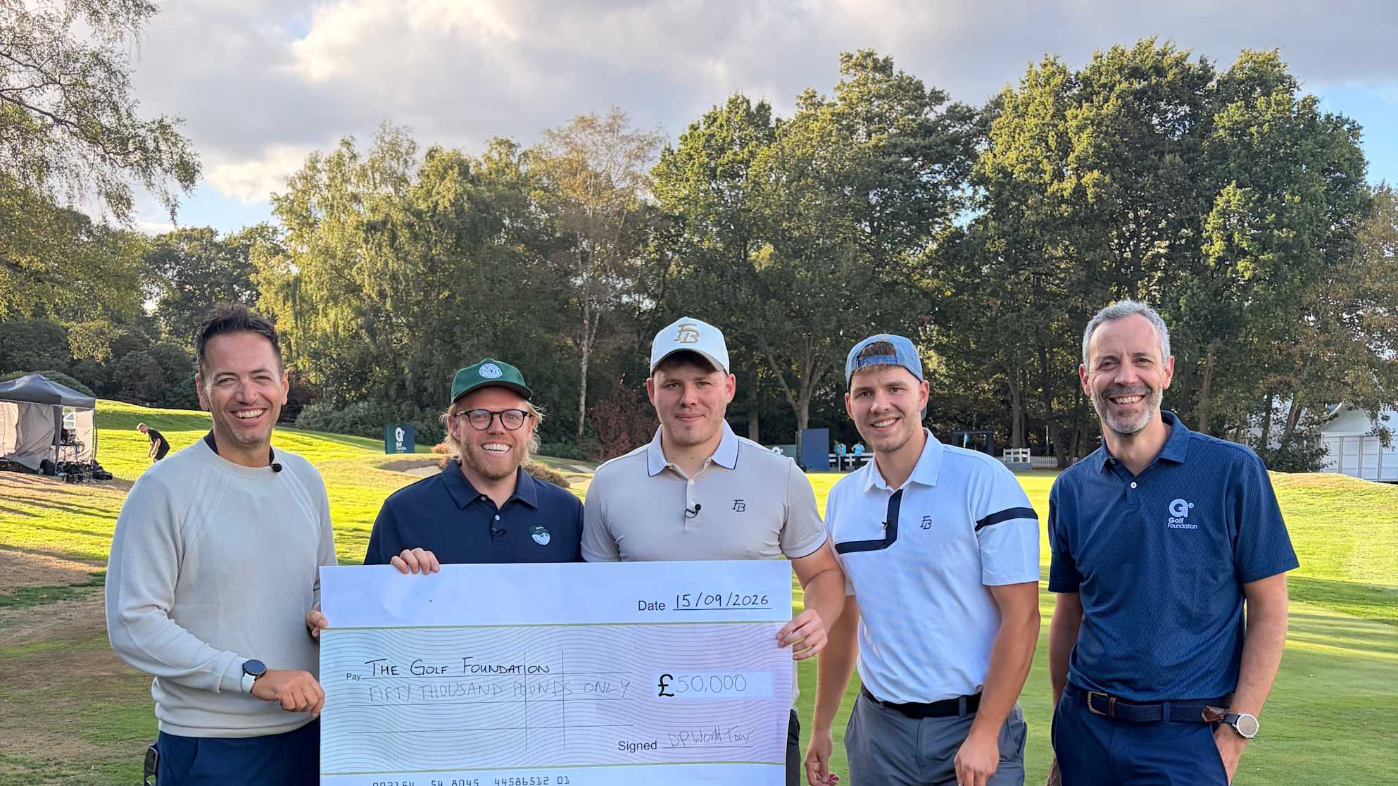 Golf Foundation President Nick Dougherty, Rob Beckett and Declan and Conor Moloney