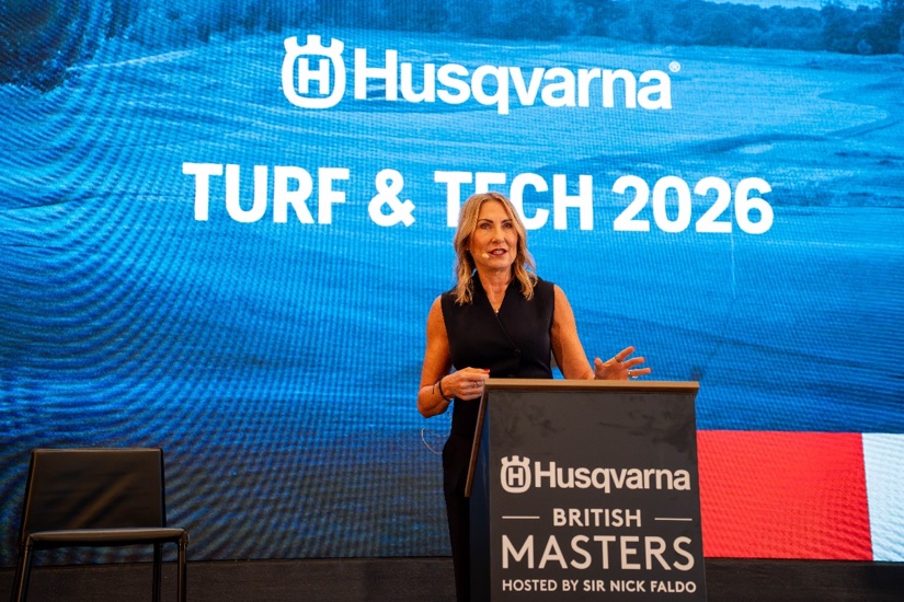 Yvette Henshall-Bell, President of Husqvarna Forest & Garden, opens the Turf & Tech Conference held at The Belfry ahead of the British Masters
